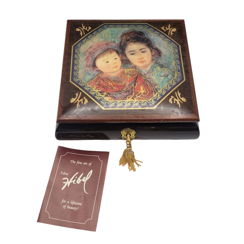 Vintag Edna Hibel Mother & Child Art On Reuge Handmade Italian Jewelry Music Box